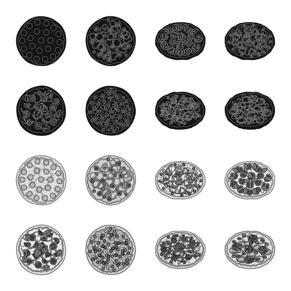 Pizza with meat, cheese and other filling. Different pizza set collection icons in black,monochrome style vector symbol stock illustration web. — Stock Vector