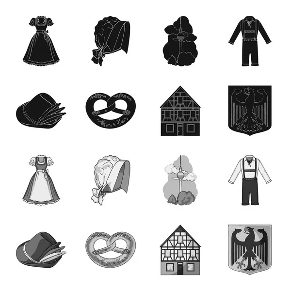 Ülke Almanya siyah, tek renkli simgeler set koleksiyonu tasarım için. Almanya ve dönüm noktası sembol stok web illüstrasyon vektör.