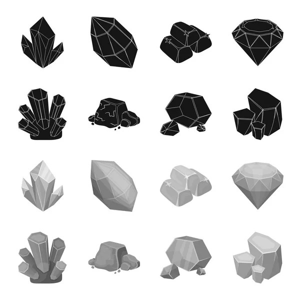 Kristaller, demir cevheri. Değerli mineraller ve bir kuyumcu toplama simgeler siyah, tek renkli stil vektör simge stok çizim web ayarla. — Stok Vektör