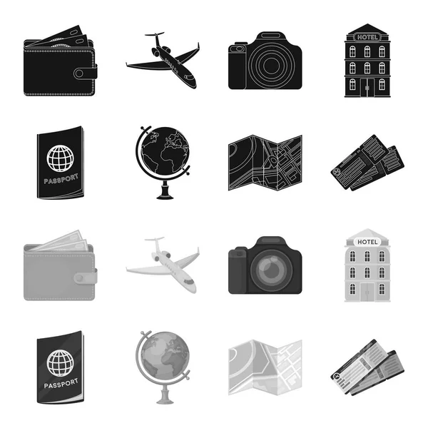Tatil, seyahat, pasaport, dünya. Dinlenmek ve küme toplama simgeler siyah, tek renkli stil vektör simge stok çizim web içinde seyahat.