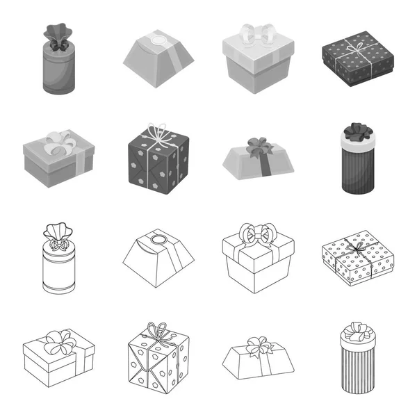 Coffret cadeau avec arc, sac-cadeau.Cadeaux et certificats ensemble icônes de la collection dans les grandes lignes, monochrome style vectoriel symbole illustration web . — Image vectorielle