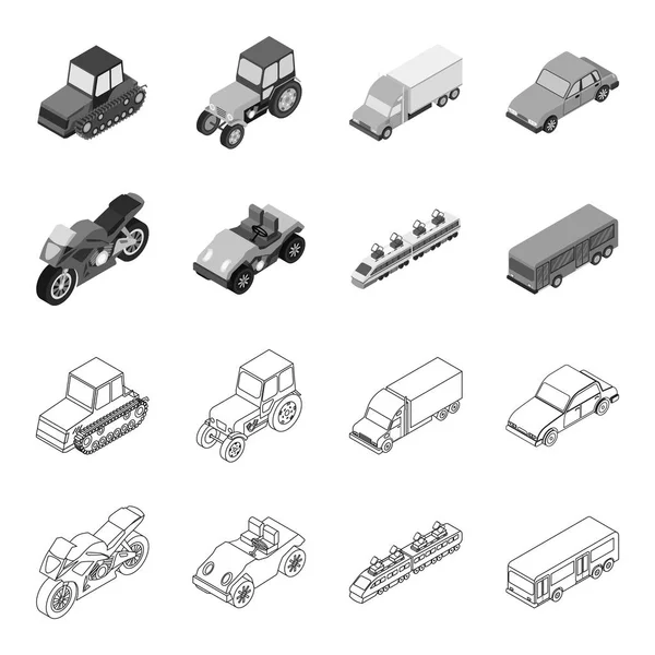 Motosiklet, golf arabası, tren, otobüs. Taşıma anahat, tek renkli stil vektör simge stok çizim web simgeler kümesi.