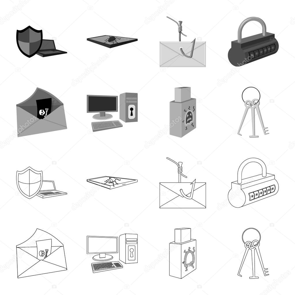 Virus, monitor, display, screen .Hackers and hacking set collection icons in outline,monochrome style vector symbol stock illustration web.