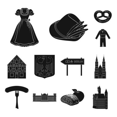 Set koleksiyonu tasarım için ülke Almanya siyah simgeler. Almanya ve dönüm noktası sembol stok web illüstrasyon vektör.