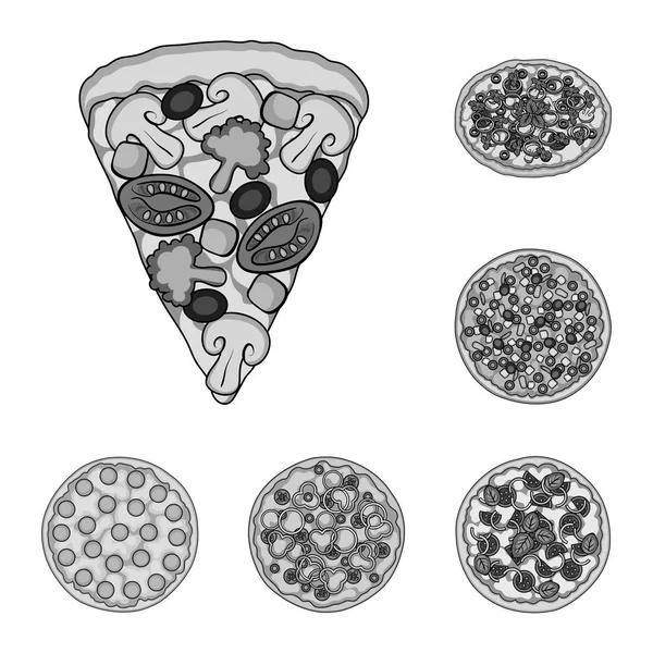 Διαφορετική πίτσα μονόχρωμες εικόνες σετ συλλογής για το σχεδιασμό. Πίτσα Φαγητό διάνυσμα σύμβολο μετοχής web εικονογράφηση. — Διανυσματικό Αρχείο