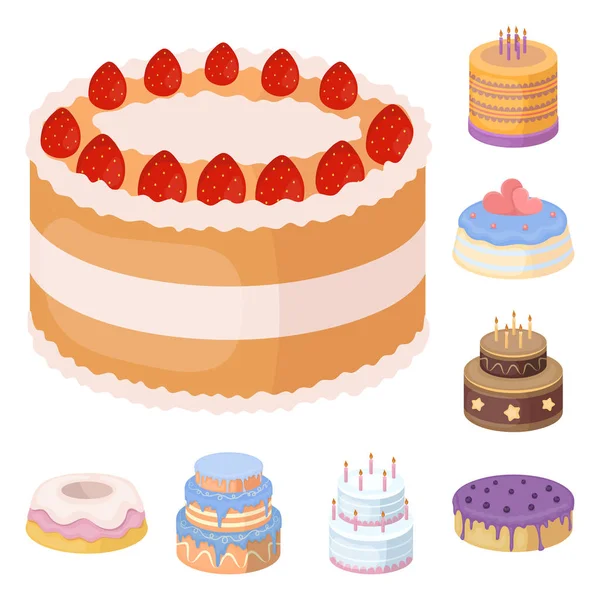 Set koleksiyonu tasarım için pasta ve tatlı karikatür simgeler. Tatil kek vektör simge stok web çizim. — Stok Vektör