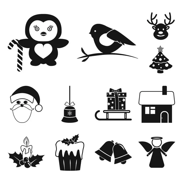 Рождественские атрибуты и аксессуары черные иконки в коллекции наборов для дизайна. Весёлая веб-иллюстрация векторных символов Рождества . — стоковый вектор