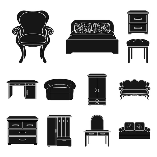 Мебель и интерьер черные иконки в наборе коллекции для design.Home мебель векторные символы фондового веб-иллюстрации . — стоковый вектор
