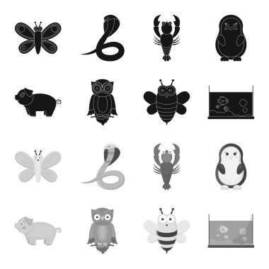 Gerçekçi olmayan bir siyah, tek renkli hayvan simgeler toplama tasarımı için ayarlayın. Oyuncak hayvanlar sembol stok web illüstrasyon vektör.