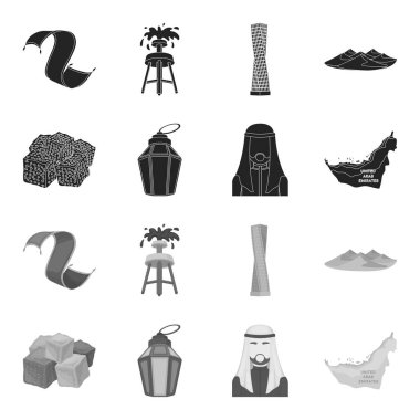 Doğu şekerleme, ramazan lamba, Arap Şeyh, bölge. Arap Emirlikleri toplama simgeler siyah, tek renkli stil vektör simge stok çizim web içinde ayarla..