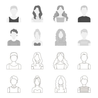 Kıvırcık saçlı çocuk, Sarışın, Kızıl saçlı, genç. Avatar koleksiyonu simgeleri anahat, tek renkli stil vektör simge stok çizim web ayarlamak..