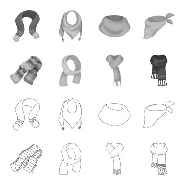 Eşarp, eşarp ve şal çeşitli. Eşarp ve şal anahat, tek renkli stil vektör simge stok çizim web simgeler ayarla.