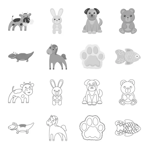 Um contorno irrealista, ícones animais monocromáticos na coleção de conjuntos para design. Brinquedo animais símbolo vetorial web ilustração . — Vetor de Stock