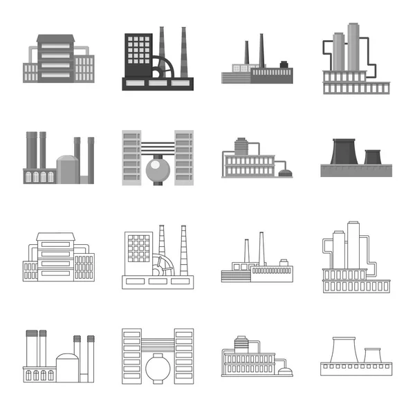 Industrie, productie. Fabriek instellen collectie iconen in overzicht, zwart-wit stijl vector symbool stock illustratie web. — Stockvector