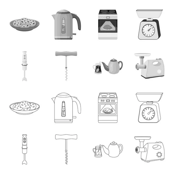 Equipement de cuisine contour, icônes monochromes dans la collection ensemble pour le design. Cuisine et accessoires symbole vectoriel stock web illustration . — Image vectorielle