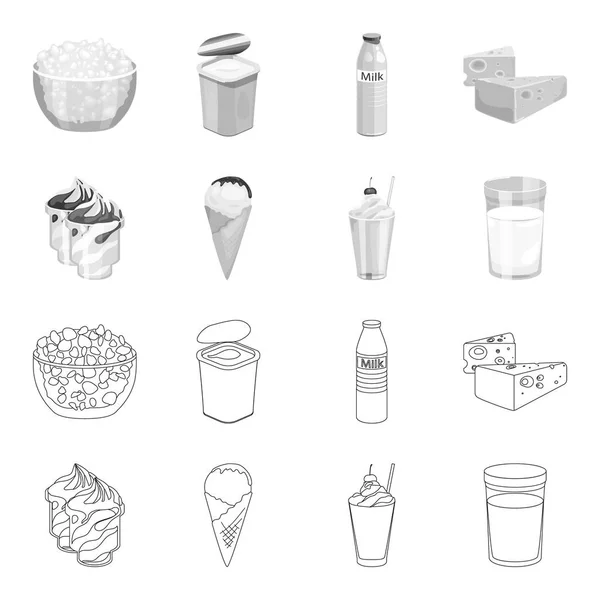 Leche, calcio, producto, alimentos .Milk producto y los iconos de la colección conjunto dulce en el contorno, el estilo monocromo vector símbolo stock ilustración web . — Vector de stock