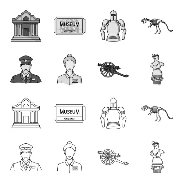 Bekçi, Kılavuzu, heykel, silah. Müzesi toplama simgeler anahat, tek renkli stil vektör simge stok çizim web ayarla..