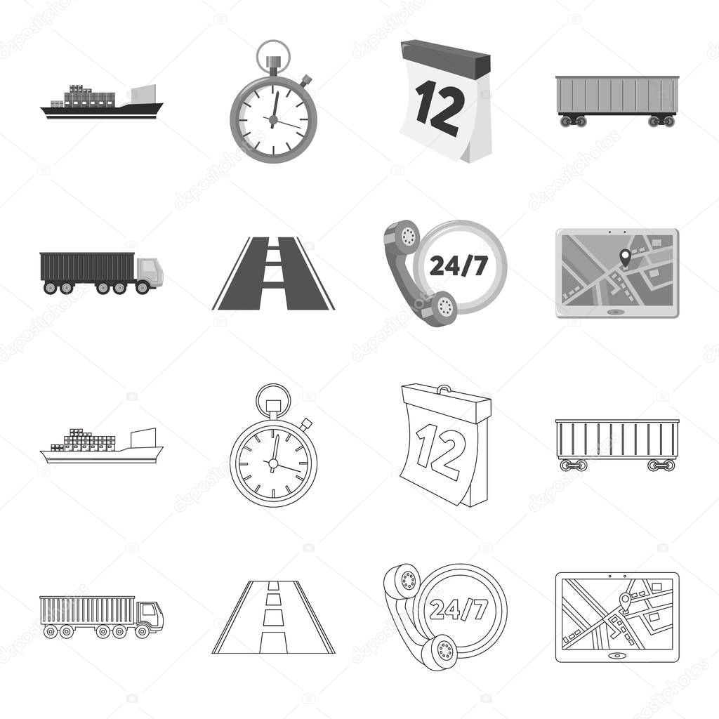 Round the clock, road, truck, JPS.Loqistic,set collection icons in outline,monochrome style vector symbol stock illustration .