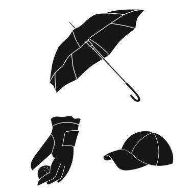 Set koleksiyonu tasarım için simgeler siyah Golf ve öznitelikleri. Golf Kulübü ve ekipman sembol stok web illüstrasyon vektör.