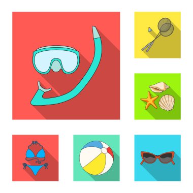 Yaz dinlenme set koleksiyonu tasarım için düz simgeler. Beach Aksesuar vektör simge stok web çizimi.