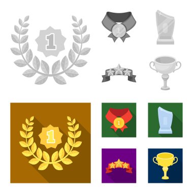 Kazanan için rekabet, Kristal Ödülü, yıldız ile bir şerit, bir madalya kırmızı şerit üzerinde ilk etapta. Kupalar ve ödüller tek renkli, düz stil vektör simge stok simgeler ayarla