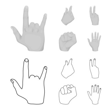 Açık yumruk, zafer, cimri. El hareketi toplama simgeler anahat, tek renkli stil vektör simge stok çizim web ayarla..