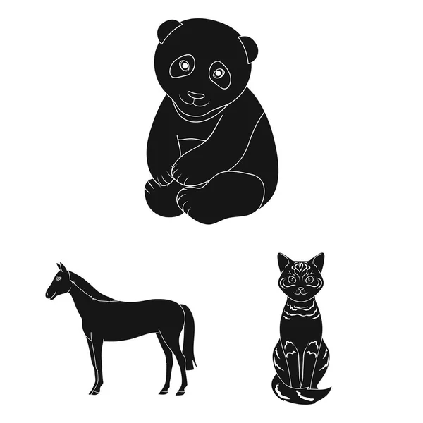Animales realistas iconos negros en la colección de conjuntos para el diseño. Animales salvajes y domésticos vector símbolo stock web ilustración . — Archivo Imágenes Vectoriales