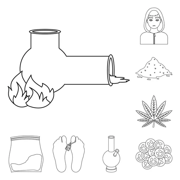 Ο εθισμός στα ναρκωτικά και χαρακτηριστικά περίγραμμα εικονίδια στη συλλογή σετ για σχεδιασμό. Εξαρτημένος και ναρκωτικών σύμβολο μετοχής web εικονογράφηση διάνυσμα. — Διανυσματικό Αρχείο