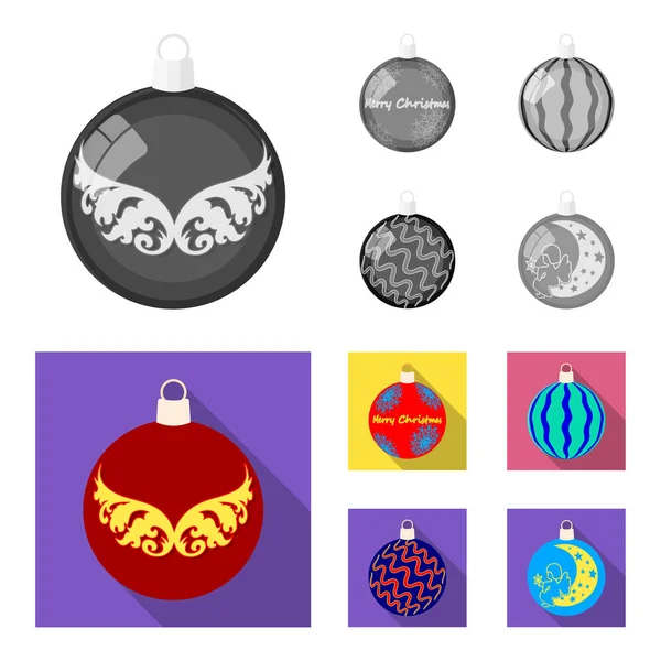 正月玩具モノクロ、フラットのアイコン デザインのセットのコレクション。クリスマス ボールを treevector のシンボル ストック web イラスト. — ストックベクタ