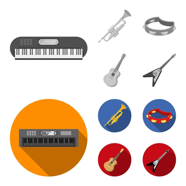 Electro orgel, trumpet, tamburin, strängad gitarr. Musikinstrument som samling ikoner i svartvitt, platt stil vektor symbol stock illustration web. — Stock vektor