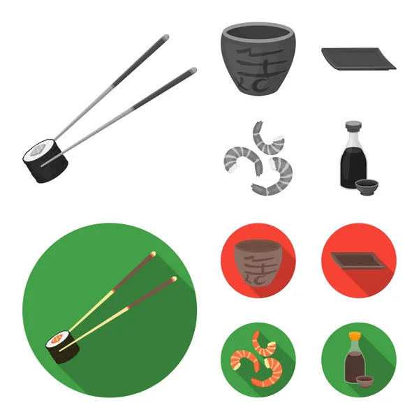 Sticks, Garnelen, Substrat, bowl.sushi set collection icons in monochrom, flat style vektorsymbol stock illustration web. — Stockvektor