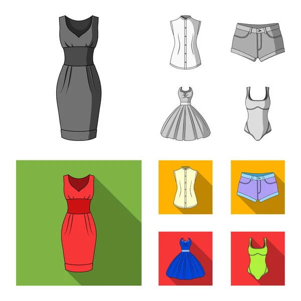 Ropa de las mujeres monocromo, iconos planos en la colección de conjuntos para design.Clothing Variedades y accesorios vector símbolo stock web ilustración . — Vector de stock