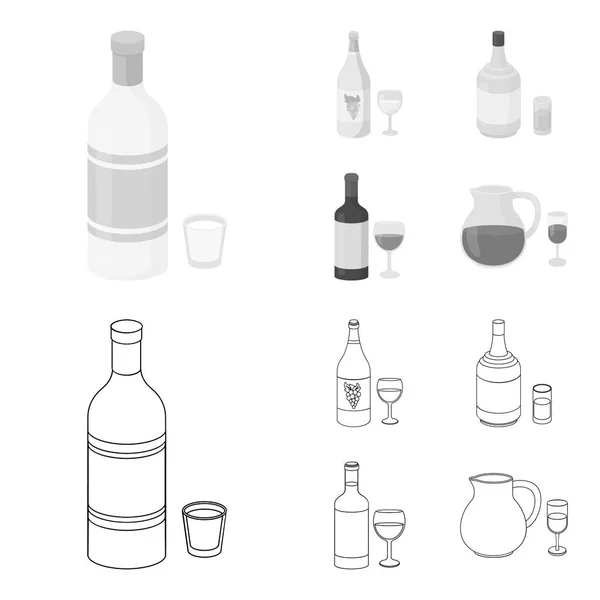 Vino bianco, vino rosso, gin, sangria.Alcohol set raccolta icone in contorno, monocromatico stile vettore simbolo stock illustrazione web . — Vettoriale Stock