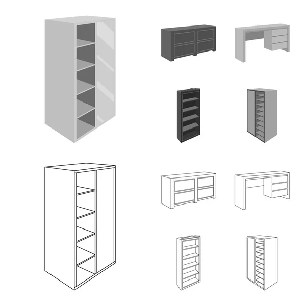ワードローブ ミラー、ワードローブ、メザニンと棚付け。寝室の家具は、アウトライン、モノクロ スタイル ベクトル シンボル ストック イラスト web でコレクション アイコンを設定. — ストックベクタ