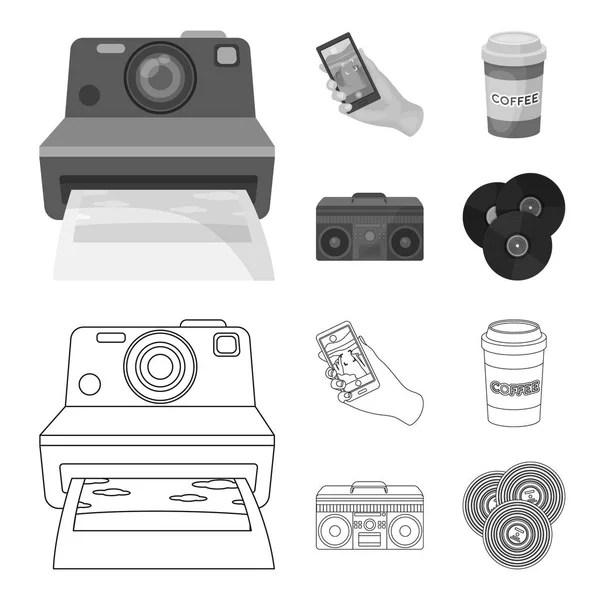 Hipster, moda, estilo, subcultura .Hipster estilo conjunto de iconos de la colección en el contorno, el estilo monocromo vector símbolo stock illustration web . — Vector de stock