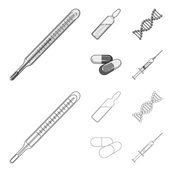 Human DNA and other equipment.Medicine set collection icons in outline, monochrome style vector symbol stock illustration web . — стоковый вектор