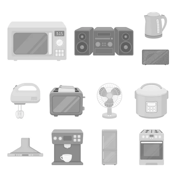 Soorten huishoudelijke apparaten zwart-wit pictogrammen in set collectie voor design. Keuken apparatuur vectorillustratie symbool voorraad web. — Stockvector