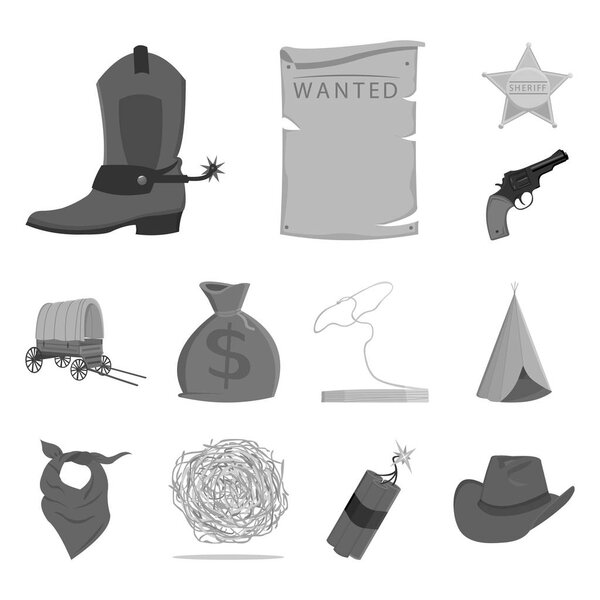Attributes of the wild west monochrome icons in set collection for design.Texas and America vector symbol stock web illustration.