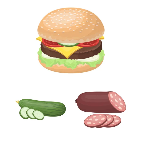 Burger und Zutaten Cartoon-Ikonen in Set-Kollektion für Design. Burger Kochen Vektor Symbol Lager Web-Illustration. — Stockvektor