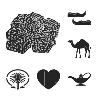 Ülke Birleşik Arap Emirlikleri siyah set koleksiyonu tasarım için simgeler. Turizm ve cazibe simge stok web illüstrasyon vektör.