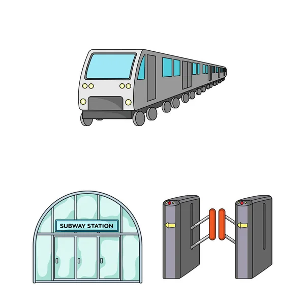 Metro, ícones de desenhos animados do metrô na coleção de conjuntos para design.Urban transporte vetor símbolo estoque web ilustração . —  Vetores de Stock