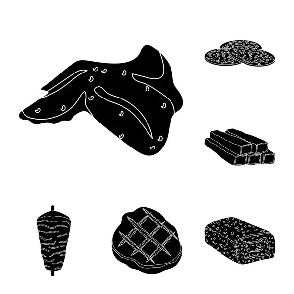 Diferentes iconos de carne negra en la colección de conjuntos para el diseño. Carne producto vector símbolo stock web ilustración . — Vector de stock