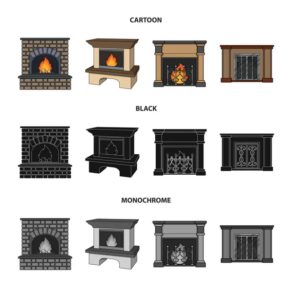 Fuego, calidez y confort.Chimenea conjunto de iconos de la colección en dibujos animados, negro, estilo monocromo vector símbolo stock ilustración web . — Vector de stock