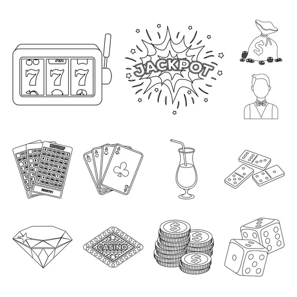 Casino y juegos de azar esbozan iconos en la colección de conjuntos para el diseño. Casino y equipo vector símbolo stock web ilustración . — Vector de stock