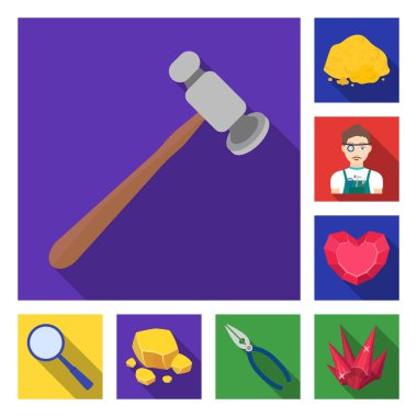 Değerli mineraller set koleksiyonu tasarım için simgeleri düz. Kuyumcu ve ekipman sembol stok web illüstrasyon vektör.