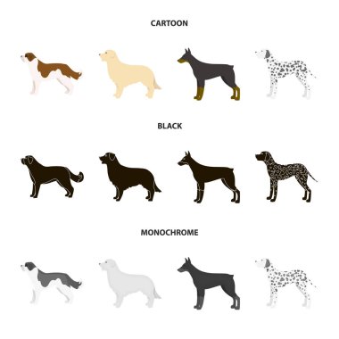 St. Bernard, geri almak, doberman, labrador. Köpek ırkları toplama simgeler çizgi film, siyah, tek renkli stil vektör simge stok çizim web içinde ayarla..