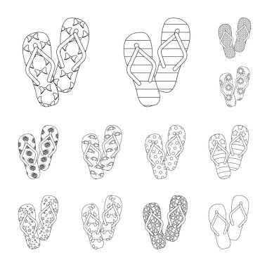 Parmak arası terlik set koleksiyonu tasarım için simgeleri anahat. Beach ayakkabı sembol stok web illüstrasyon vektör.