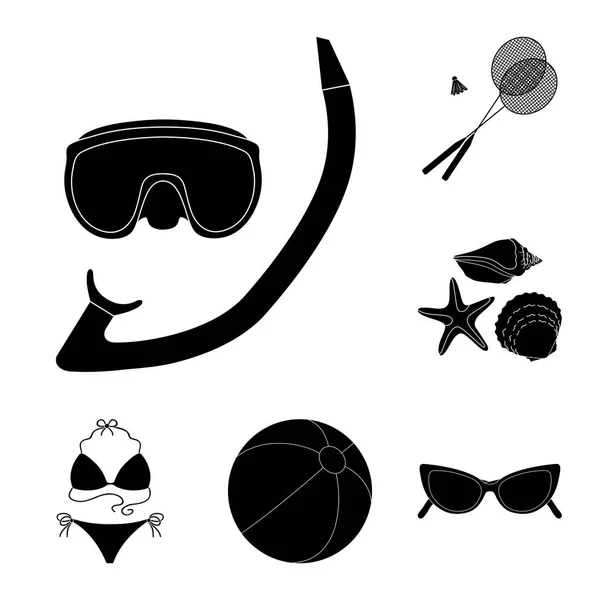 Descanso de verano iconos negros en la colección de conjuntos para el diseño. Playa accesorio vector símbolo stock web ilustración . — Archivo Imágenes Vectoriales