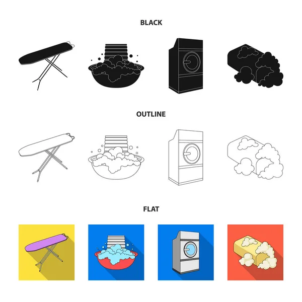 Tabla de planchar y otros accesorios. Conjunto de limpieza en seco colección de iconos en negro, plano, contorno estilo vector símbolo stock ilustración web . — Vector de stock