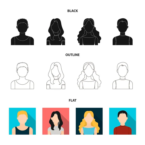 Meisje met lang haar, blond, krullend, grijs-haired mens. Avatar instellen collectie iconen in zwart, plat, overzicht stijl vector symbool stock illustratie web. — Stockvector